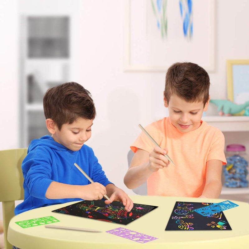 Funnyb&G Rainbow Scratch Paper Art For Kids - 200 Pcs Magic Rainbow Scratch Paper Off Set Scratch Crafts Arts Supplies Kit Pads Sheets For Party Games Halloween Christmas Birthday Gifts - Image 2