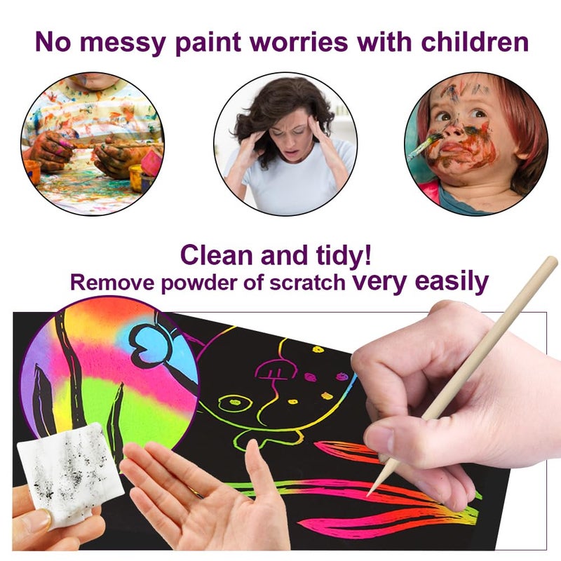 Funnyb&G Rainbow Scratch Paper Art For Kids - 200 Pcs Magic Rainbow Scratch Paper Off Set Scratch Crafts Arts Supplies Kit Pads Sheets For Party Games Halloween Christmas Birthday Gifts - Image 3