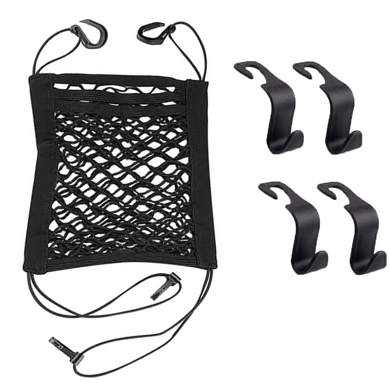 Miotorio 3-Layer Car Mesh Organizer, Black, Polyester, Hook, Car - Image 1