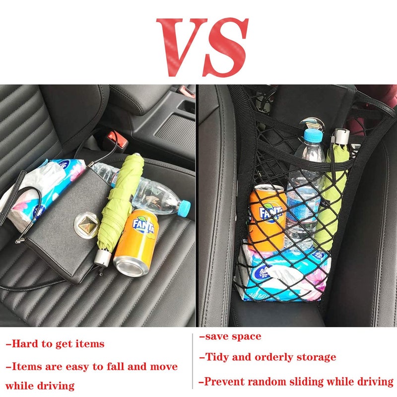 Miotorio 3-Layer Car Mesh Organizer, Black, Polyester, Hook, Car - Image 5