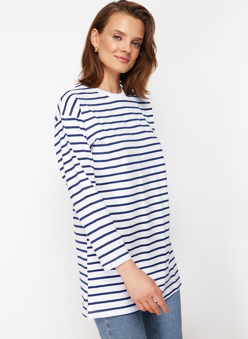 trendyol Blue Striped Knitted Tunic - Image 4