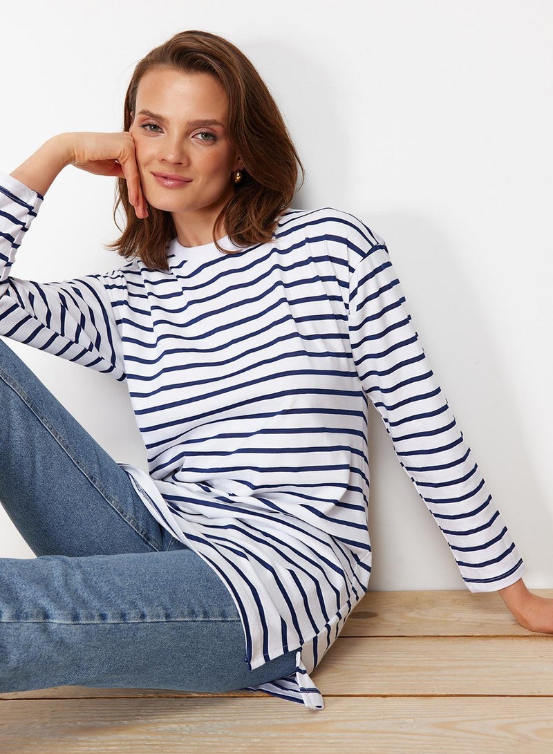 trendyol Blue Striped Knitted Tunic - Image 2