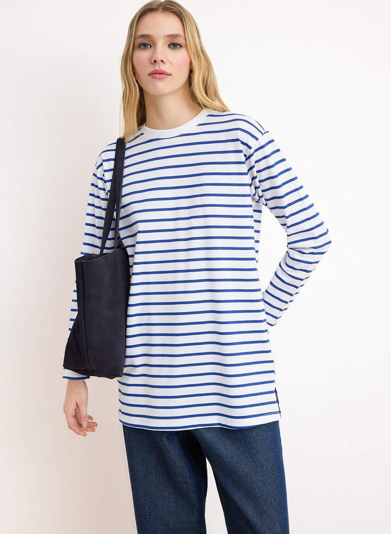 trendyol Blue Striped Knitted Tunic - Image 1