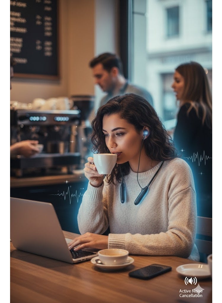 YD-24 Magnetic Sports Bluetooth Headphones with HiFi Technology –  Active Noise Cancellation – Type-C Port – Black - Image 3