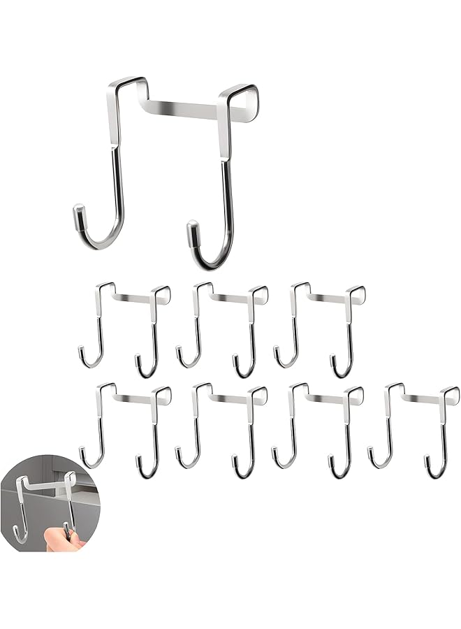 promass Over the Door Hooks, 6 Pcs Double S Shaped Hooks, Cabinet Door Drawer Hanger, Stainless Steel Heavy Duty Hook for Bathroom Bedroom Closet Wardrobe Door Kitchen, Hanging Clothes Bags Towels - Image 1