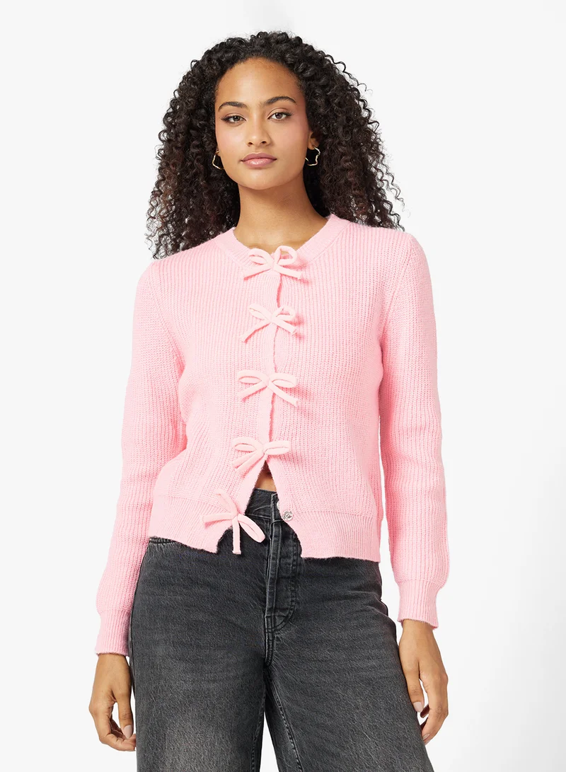 Ginger Knitted Bow Tie Detail Cardigan