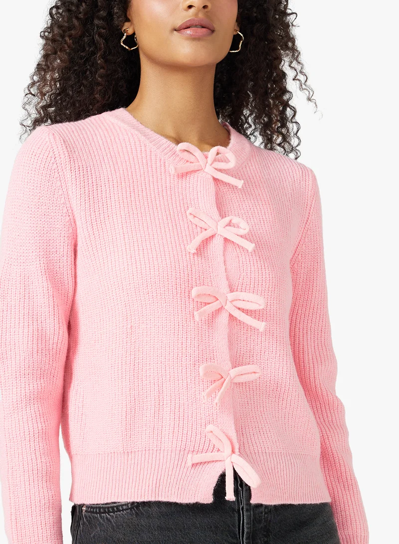 Ginger Knitted Bow Tie Detail Cardigan