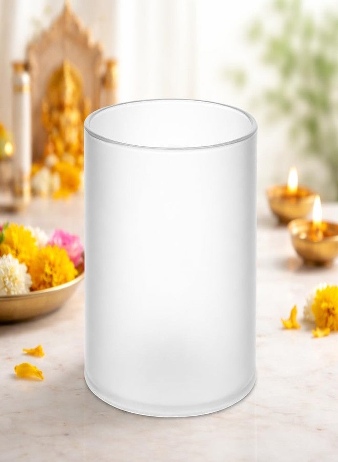 Klassic Borosilicate Frosted Diya Glass Cover | Small Akhand Jyoti Wind Protector for Oil Diya, Tealight & LED Tealights | 3.14 inch Height, 3 inch Width | Pack of 1