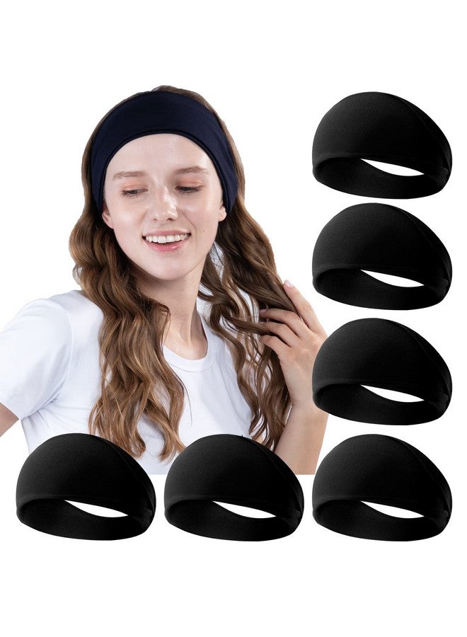 RITOPER Black Workout Yoga Headbands For Women6 Pack Wide Elastic Thick Headbands For Running Athletic Non Slip Stretchy Sweat Head Bands Hair Bands (Solid Headbands) - Image 1