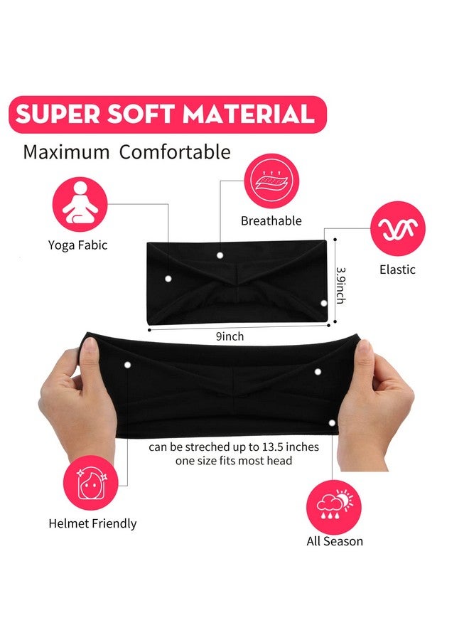 RITOPER Black Workout Yoga Headbands For Women6 Pack Wide Elastic Thick Headbands For Running Athletic Non Slip Stretchy Sweat Head Bands Hair Bands (Solid Headbands) - Image 3
