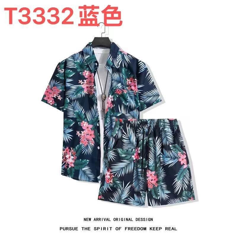 Hawaiian Floral Shirt Beach Set for Men Summer Thin Short Sleeve Casual Vacation Couple Outfit