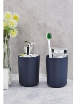 Toothbrush Holder and Liquid Soap Dispenser Set of 2 Navy Blue