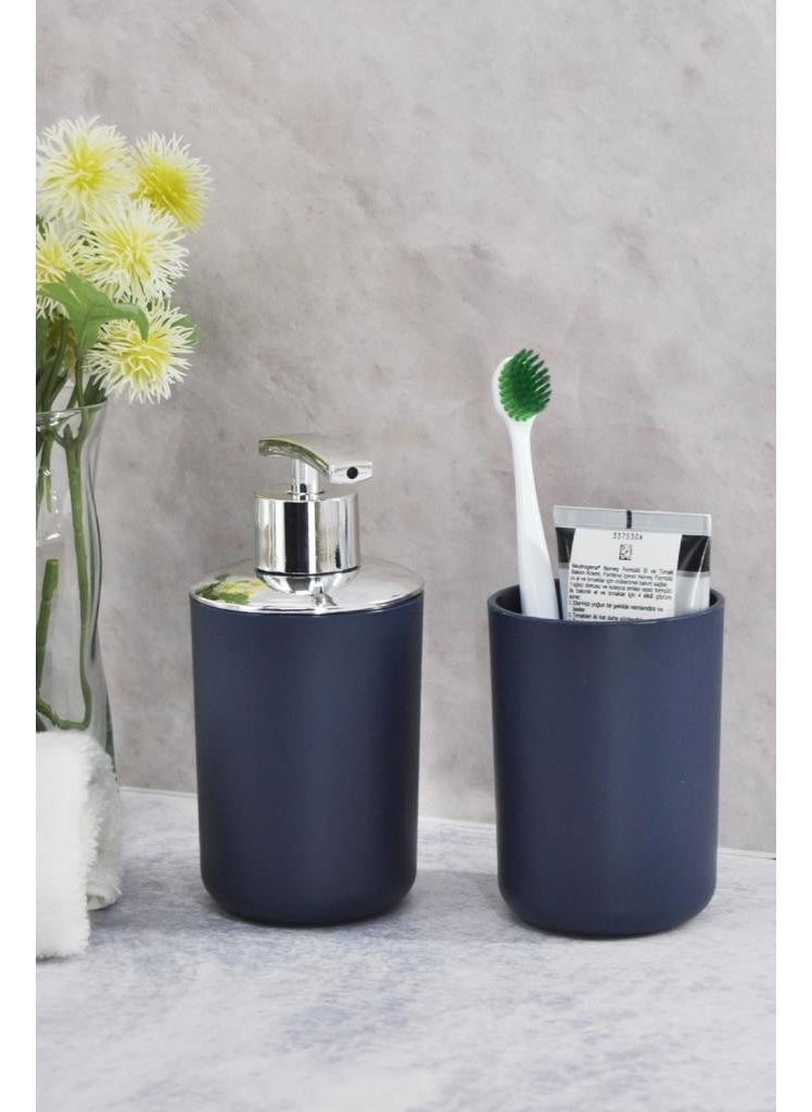 Saban - Toothbrush Holder and Liquid Soap Dispenser Set of 2 Navy Blue - Image 1