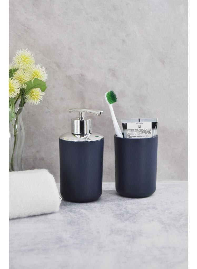 Saban - Toothbrush Holder and Liquid Soap Dispenser Set of 2 Navy Blue - Image 1