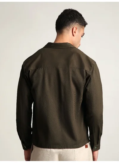 بيونغ Brown Solid Multipocket Shacket