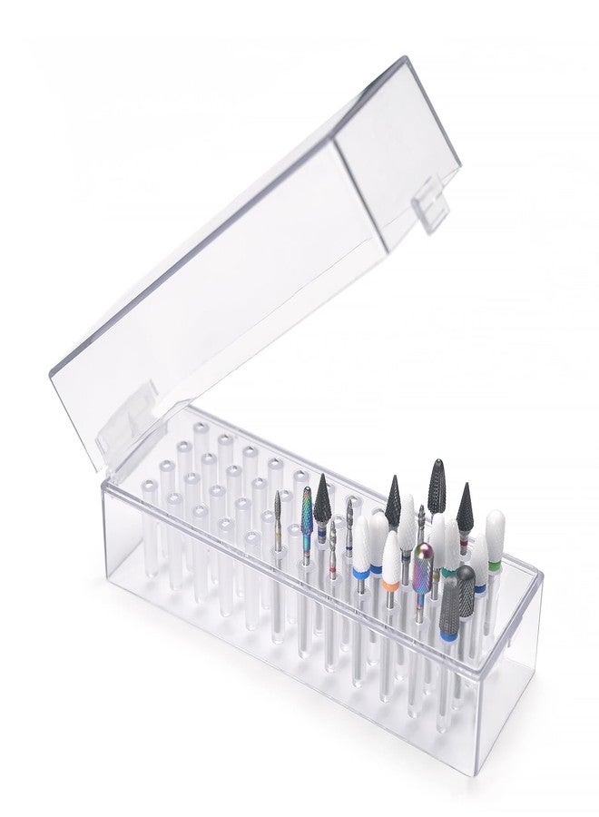 Rolabling 48 Holes Clear Acrylic Nail Drill Bit Holder Manicure Organizer for Nail Drill Bits Portable & Dustproof Storage Case with Lid Fits All Types of Nail Grinding Heads (Not Inlcude Drill Bits) - Image 1