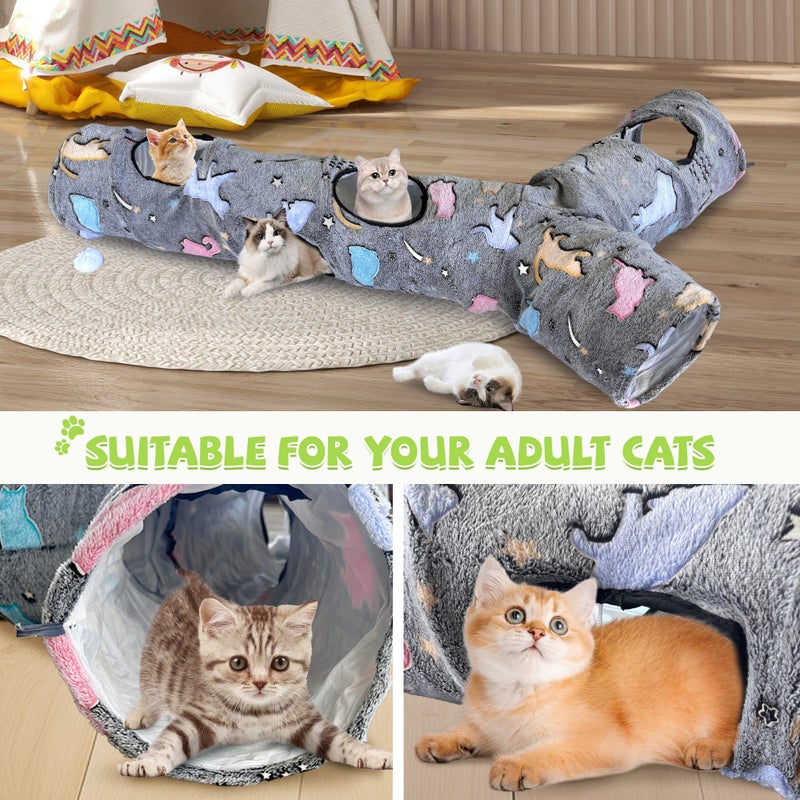 GRETMIX Cat Tunnels for Indoor Cats, Self-Luminous Cat Tunnel with Plush Ball, 3 Way Kitten Tunnel Collapsible, Cat Play Tunnel with Interactive Peephole for Large Cat, Puppy, Kitten - Image 5