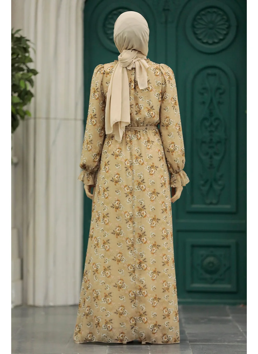 Neva Style - Floral Patterned Biscuit Hijab Dress 29713BS