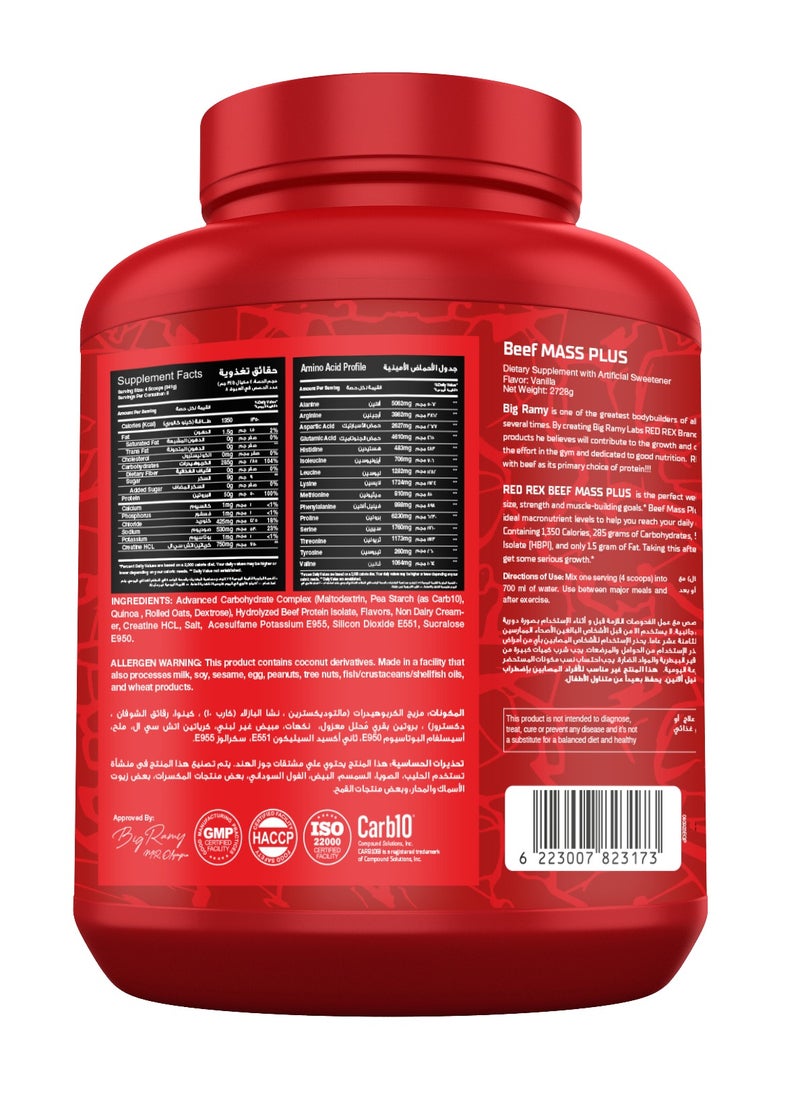 RED REX REDREX -BEEF MASS PLUS - VANILLA - 2.72 kg  - Image 2