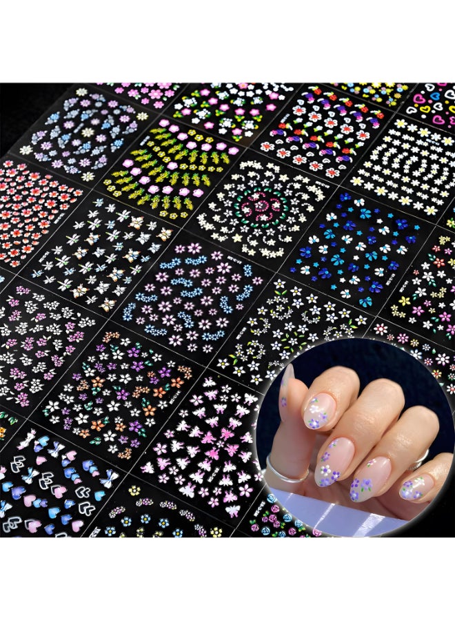Mdscve 30 Sheets Flower Nail Art Stickers Decals SelfAdhesive Nail Decals Multicolor Floral Designs Nail Supplies Cute Heart Nail Decoration Spring Daisy Nails Accessories for Women - Image 4