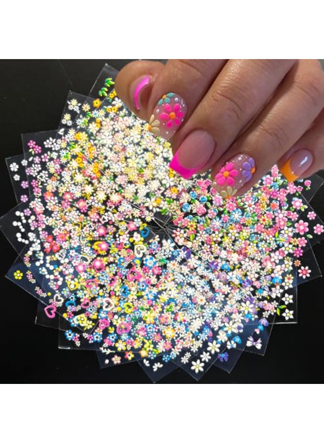 Mdscve 30 Sheets Flower Nail Art Stickers Decals SelfAdhesive Nail Decals Multicolor Floral Designs Nail Supplies Cute Heart Nail Decoration Spring Daisy Nails Accessories for Women - Image 1