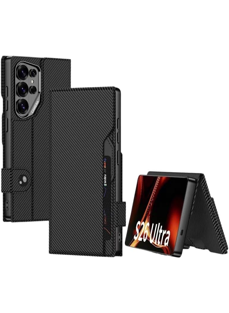 Premium GKK For Samsung Galaxy  S26 Ultra Leather Flip Case with Card Holder, Kickstand Leather Flip Phone Cover (Carbon L, Samsung Galaxy S26 Ultra)