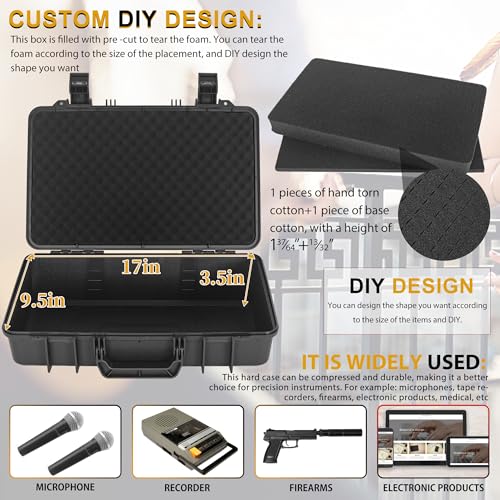 TORIBIO 17.5 inch HardShell Carrying Case,Water-resistant & Storage Box with Customizable Foam,Portable Protective Box for Microphone,Recorder,Electronics,Tools,Cameras,Equipment and More,17.5" x 10.5" x 3.5" - Image 4