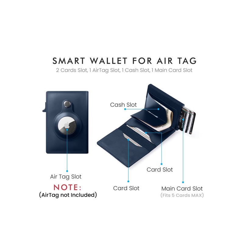 Barakah AirTag Wallet, Trackable Wallet with AirTag Holder, RFID-Blocking Minimalist Leather Wallet, Slim Leather Airtag Wallet, Men and Women, Smart Wallet, AirTag Not Included (Cobalt) - Image 5