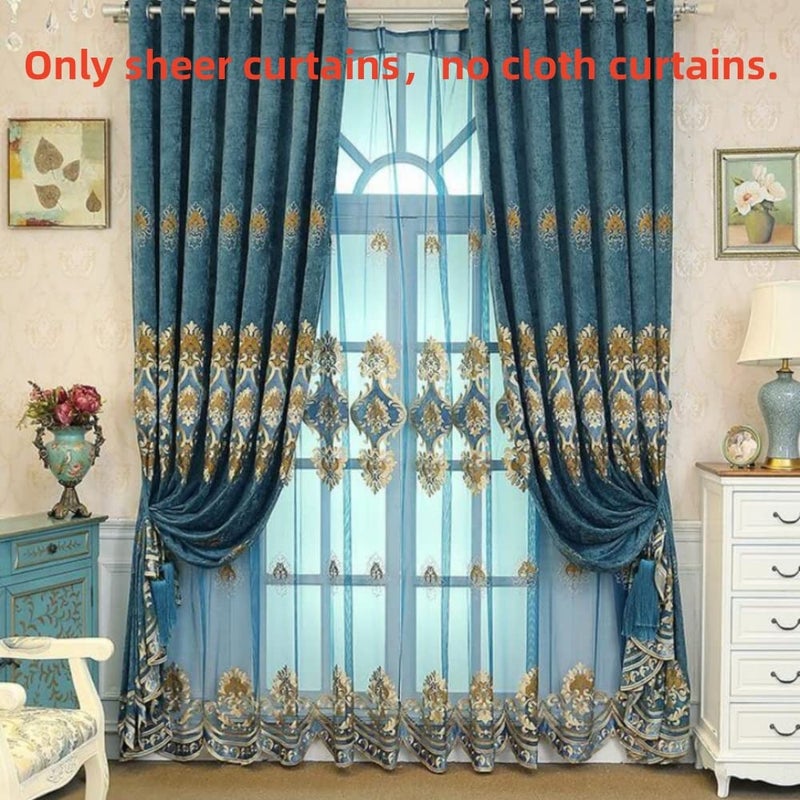 Amidoudou 1 Pair European Luxury Embroidered Sheer Curtains for Living Room Bedroom Tulle Curtains (Blue,51x84 Inch) - Image 2
