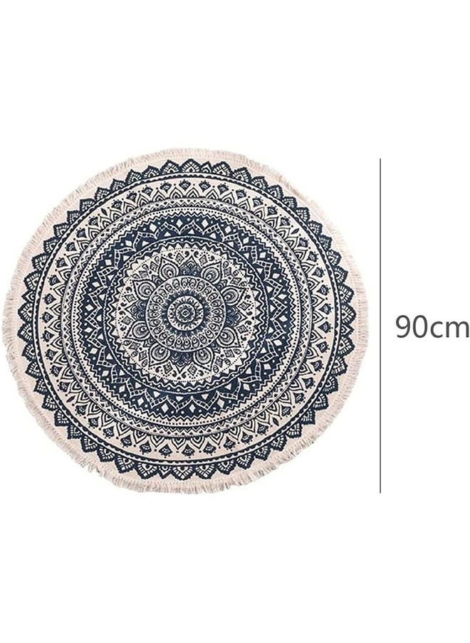 joyzzz - Round Rug Circle Bohemian Washable Hand Woven Cotton Non Slip Indoor Sofa Floor Area Mat for Living Room Children Playroom Compatible Bedroom - Image 1