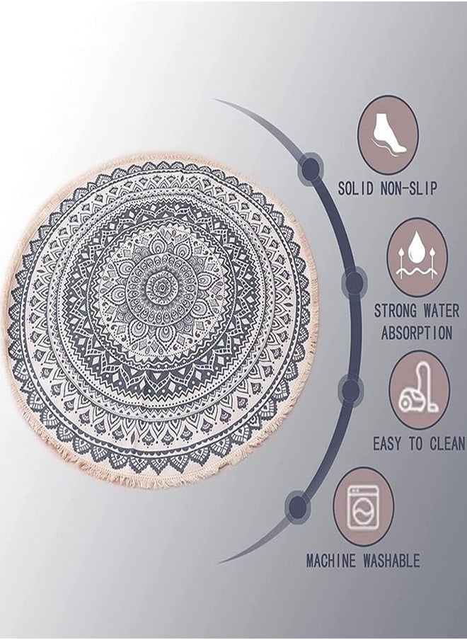 joyzzz - Round Rug Circle Bohemian Washable Hand Woven Cotton Non Slip Indoor Sofa Floor Area Mat for Living Room Children Playroom Compatible Bedroom - Image 1