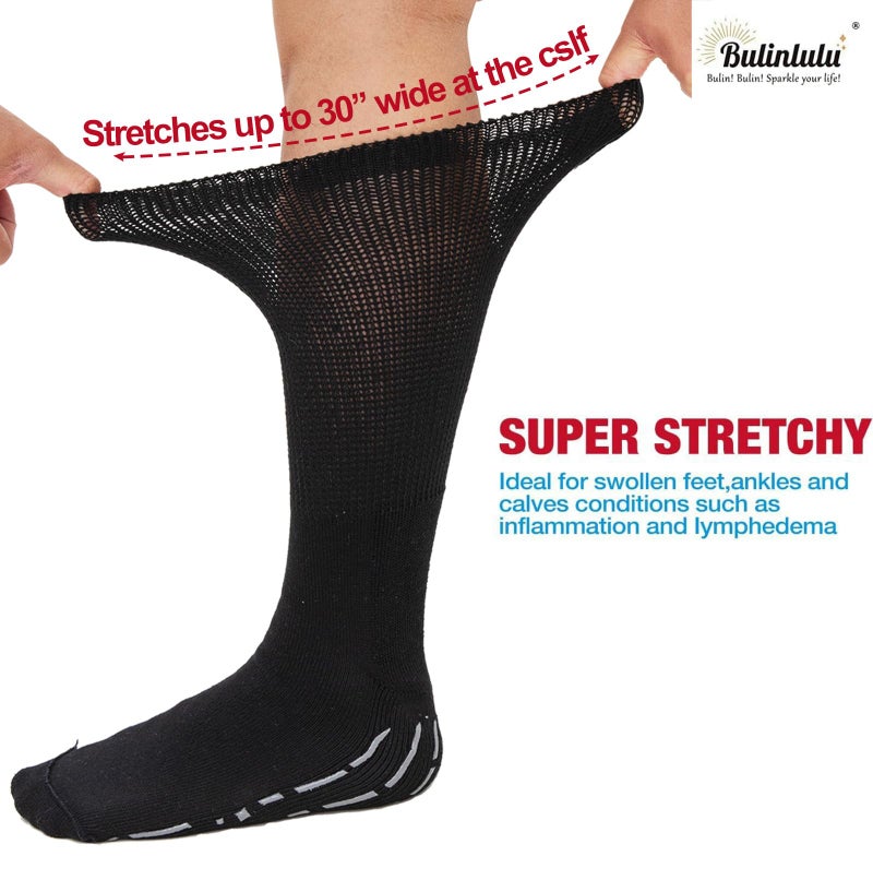 Bulinlulu Extra Width Diabetic Socks Men Women-4 Pairs Wide Edema Sock for Swollen Feet,Non Slip Cast Bariatric Socks 13-15,Hospital Socks with Grips, Lymphedema Socks(4 Purple) - Image 2