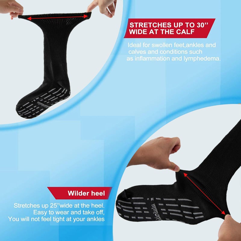 Bulinlulu Extra Width Diabetic Socks Men Women-4 Pairs Wide Edema Sock for Swollen Feet,Non Slip Cast Bariatric Socks 13-15,Hospital Socks with Grips, Lymphedema Socks(4 Purple) - Image 3
