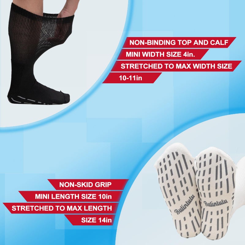Bulinlulu Extra Width Diabetic Socks Men Women-4 Pairs Wide Edema Sock for Swollen Feet,Non Slip Cast Bariatric Socks 13-15,Hospital Socks with Grips, Lymphedema Socks(4 Purple) - Image 4