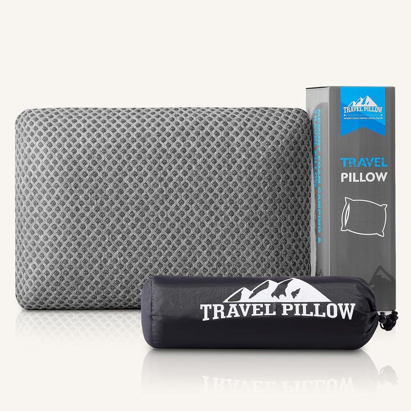 PEUJEW Memory Foam Pillows, Camping Pillow Travel Pillow - Compressible Medium Firm, Breathable Cover, Ideal Backpacking Hiking, Bed Pillows, Airplane and Car (Dark Grey, S) - Image 1