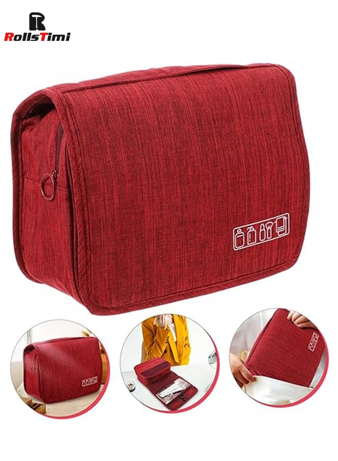 رولستيمي حقيبة أدوات الزينة المحمولة معلقة هوك سعة كبيرة غسل حقيبة للسفر سستة ماكياج المنظم لمستحضرات التجميل وتخزين مستحضرات التجميل مريحة ، أحمر - Image 1