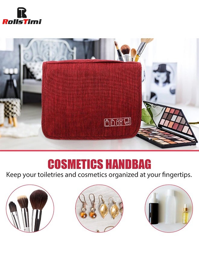 رولستيمي حقيبة أدوات الزينة المحمولة معلقة هوك سعة كبيرة غسل حقيبة للسفر سستة ماكياج المنظم لمستحضرات التجميل وتخزين مستحضرات التجميل مريحة ، أحمر - Image 2