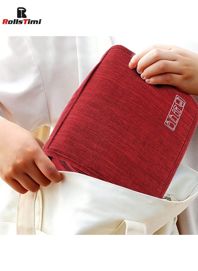 رولستيمي حقيبة أدوات الزينة المحمولة معلقة هوك سعة كبيرة غسل حقيبة للسفر سستة ماكياج المنظم لمستحضرات التجميل وتخزين مستحضرات التجميل مريحة ، أحمر - Image 3