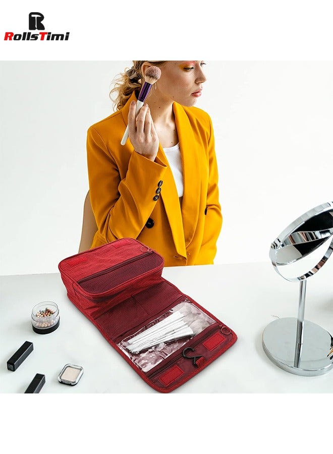 رولستيمي حقيبة أدوات الزينة المحمولة معلقة هوك سعة كبيرة غسل حقيبة للسفر سستة ماكياج المنظم لمستحضرات التجميل وتخزين مستحضرات التجميل مريحة ، أحمر - Image 4