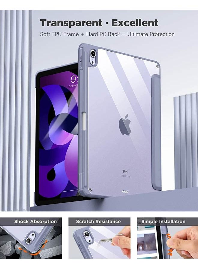 Rock Pow - Case for iPad Air 11 inch M3 2025/Case for iPad Air 11 inch M2 2024 and iPad Air5 10.9 inch 2022/Air4 10.9 inch 2020 Gen with Pencil Holder Clear Transparent Slim Stand Auto Wake/Sleep,Cover for air 5th/air 4th 10.9inch 2022/2020,air 6th/air 7th 11inch 2025/2024 - Image 1