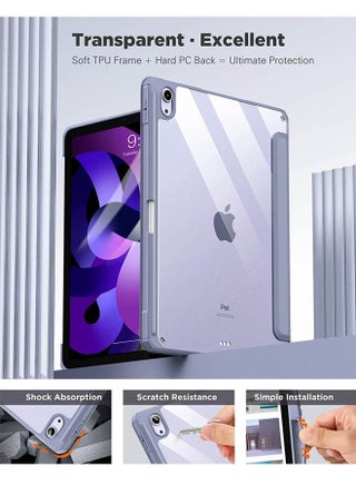 حافظة لجهاز iPad Air مقاس 11 بوصة (طرازات M4/M3/M2 لسنوات 2026/2025/2024)، وكذلك حافظة لجهاز iPad Air الجيل الخامس والرابع (2022/2020) مقاس 10.9 بوصة - غطاء مقاوم للصدمات مزود بغلاف خلفي شفاف وحامل للقلم، حافظة ذكية هجينة ونحيفة متوافقة مع طرازي Air مقاس 11 بوصة و10.9 بوصة، تدعم ميزة التشغيل/الإسبات التلقائي. - view 4