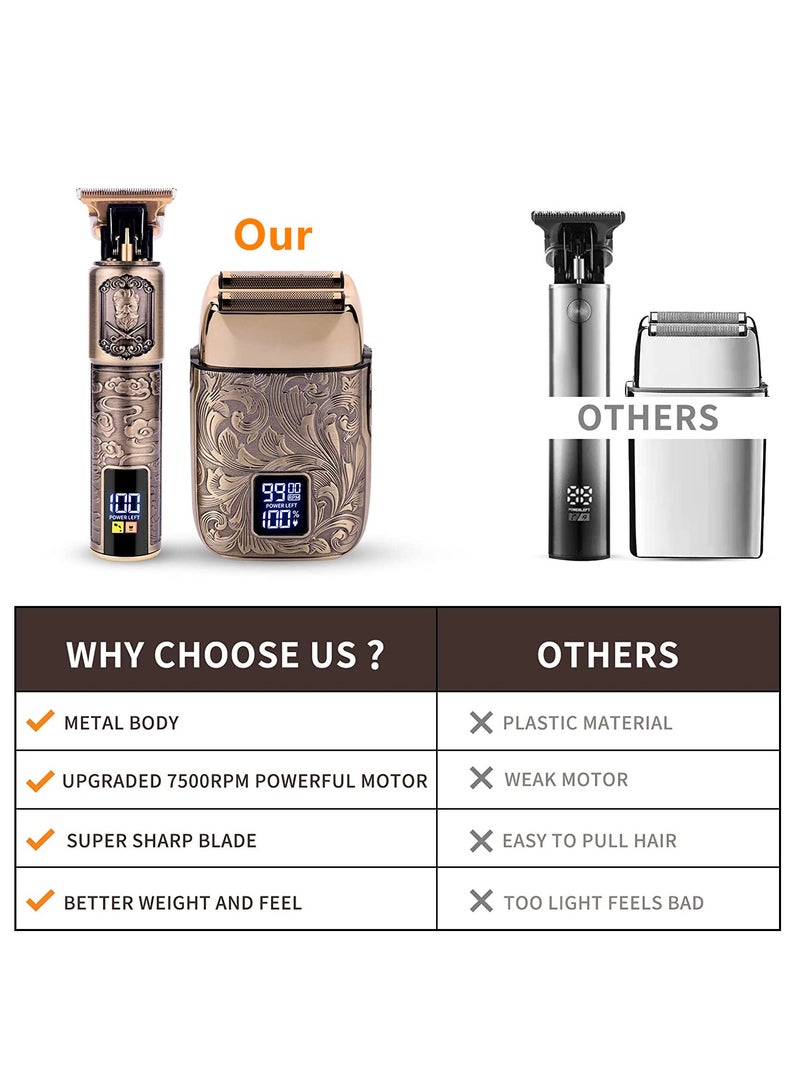 Professional Beard Trimmer  Electric Shavers for Men Set, Hair Trimmer for Men Electric Razor Hair Clippers Cutting Kit with 2 Foil Head, Bronze - Image 5