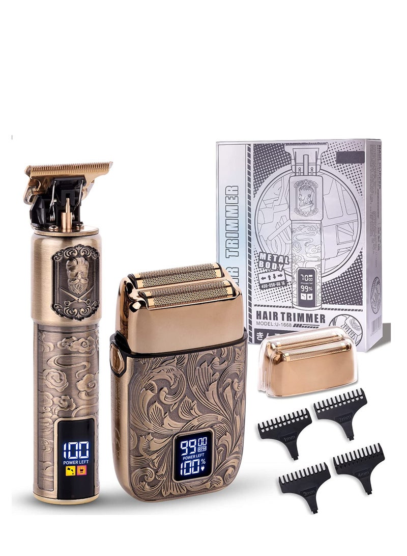 Professional Beard Trimmer  Electric Shavers for Men Set, Hair Trimmer for Men Electric Razor Hair Clippers Cutting Kit with 2 Foil Head, Bronze - Image 1