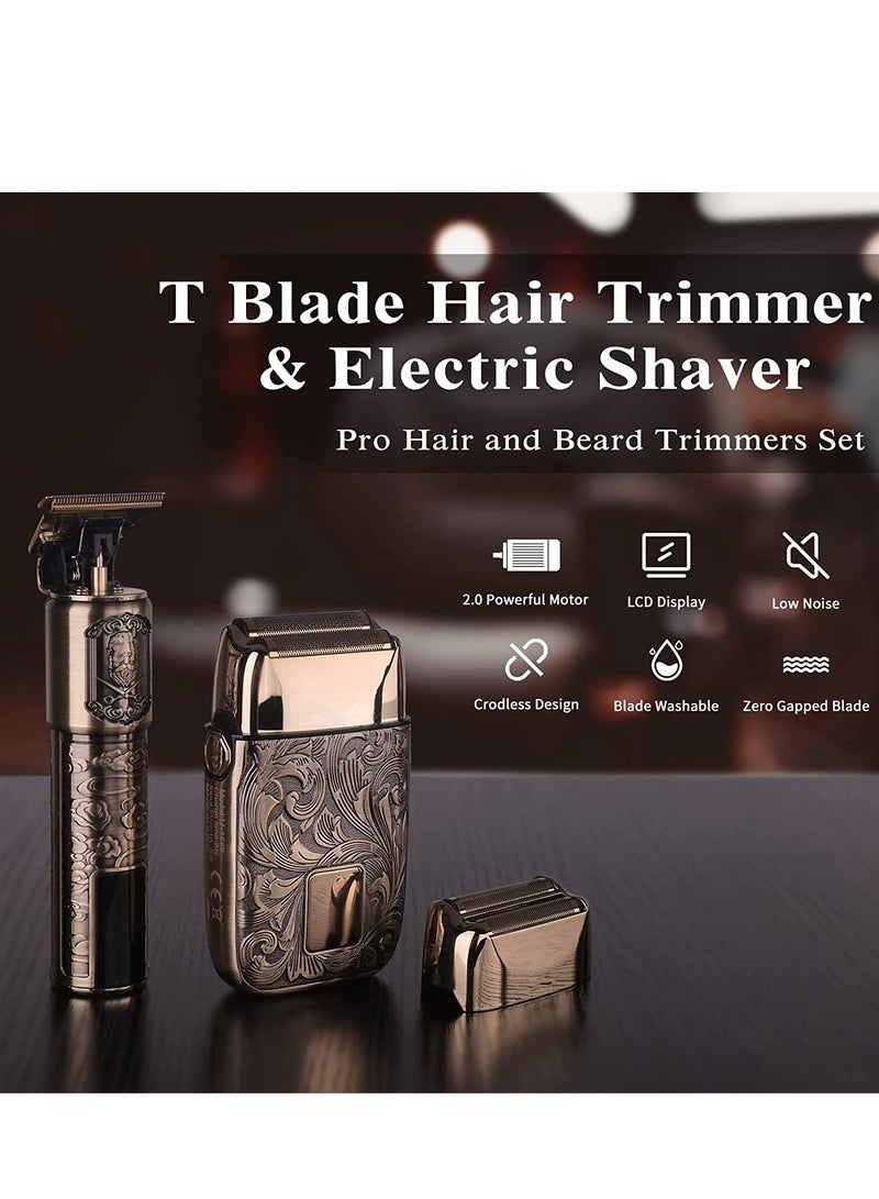 Professional Beard Trimmer  Electric Shavers for Men Set, Hair Trimmer for Men Electric Razor Hair Clippers Cutting Kit with 2 Foil Head, Bronze - Image 2