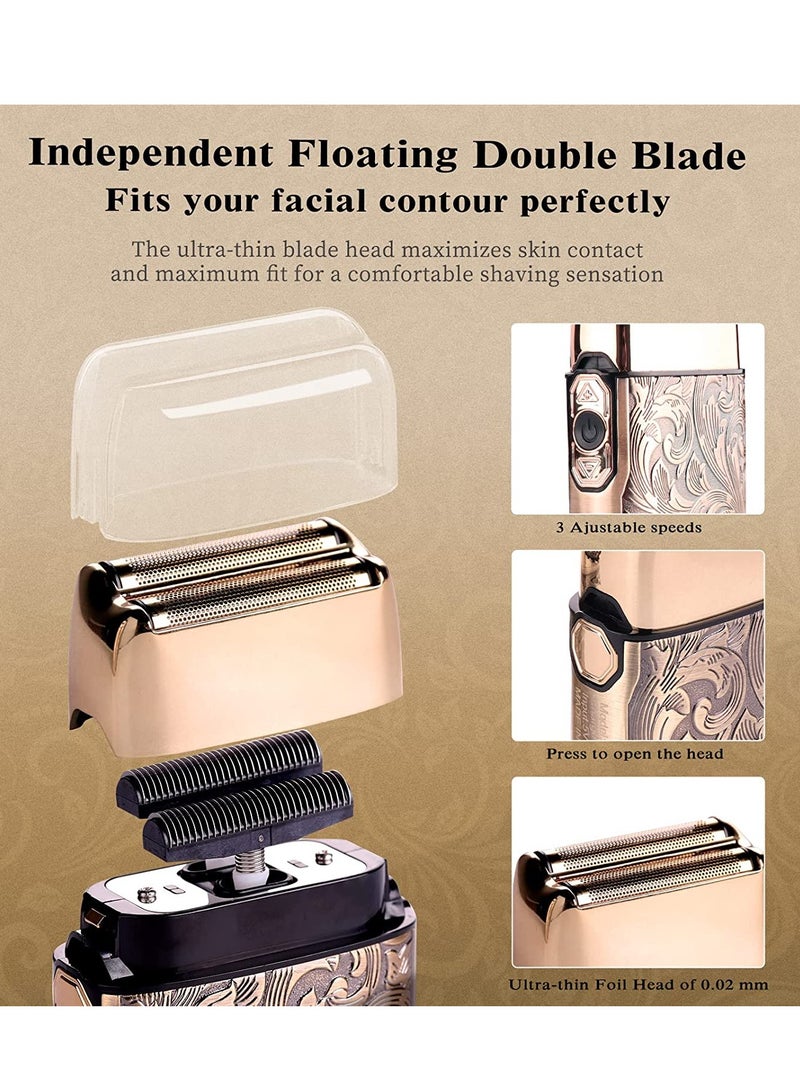 Professional Beard Trimmer  Electric Shavers for Men Set, Hair Trimmer for Men Electric Razor Hair Clippers Cutting Kit with 2 Foil Head, Bronze - Image 4