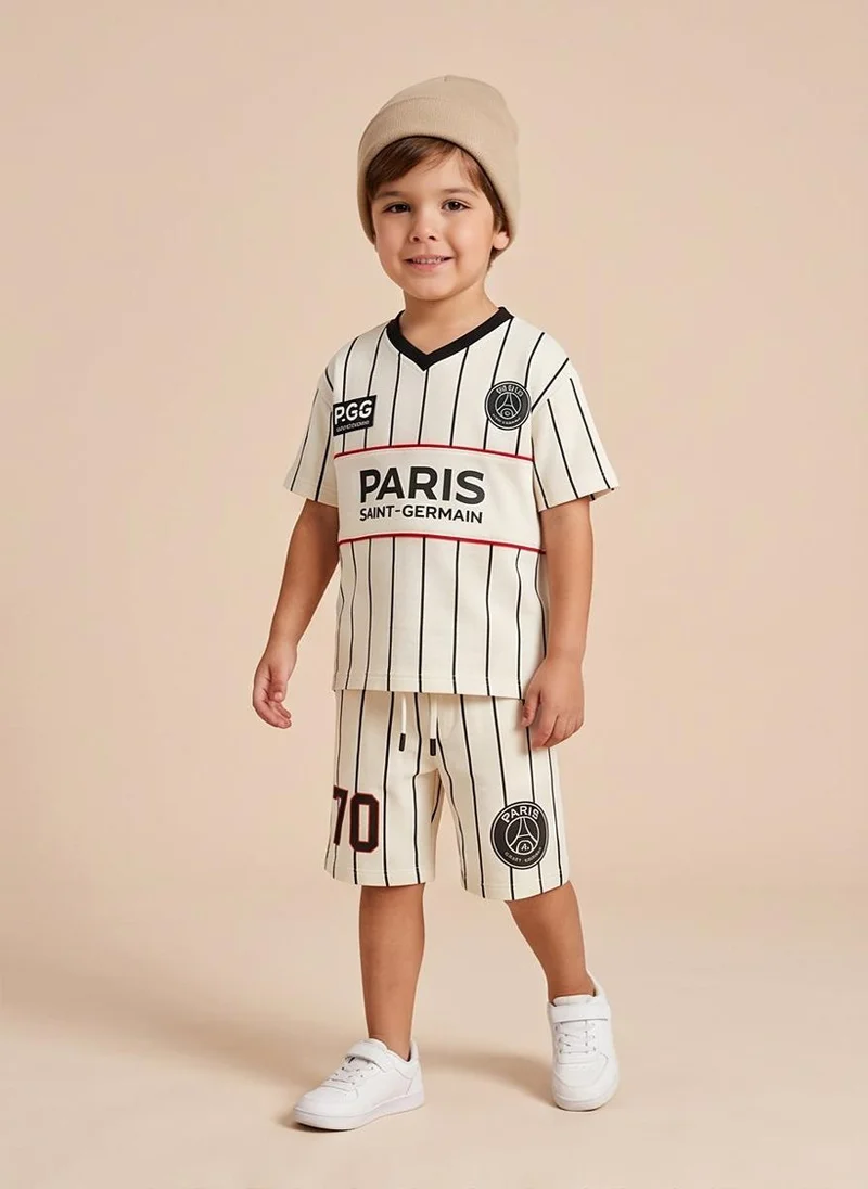 Redtag Boys Cream Football Print T-Shirt And Shorts Set