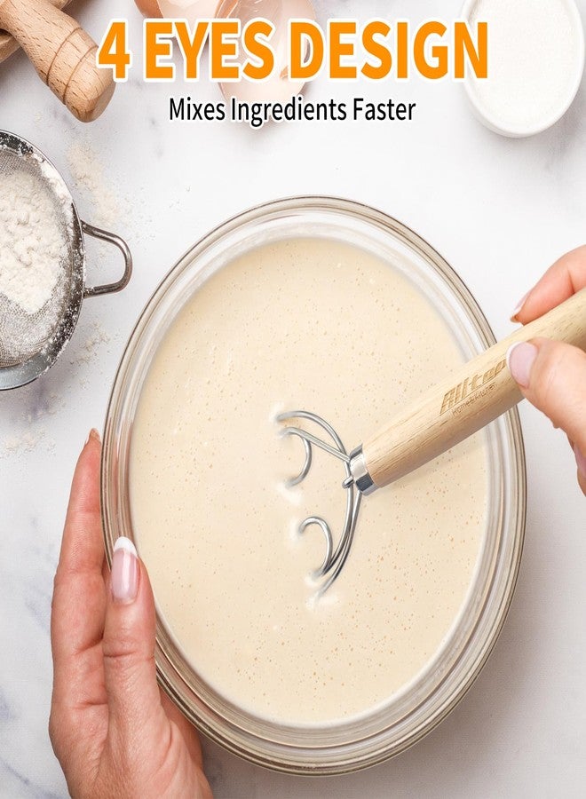 ALL-TOP ALLTOP Danish Dough Whisk - Ultimate Dutch Mixer Hand Utensil with Stainless Steel Dough Hook - Essential Sourdough Stirring Stick for Perfect Bread Making Tool - Image 5