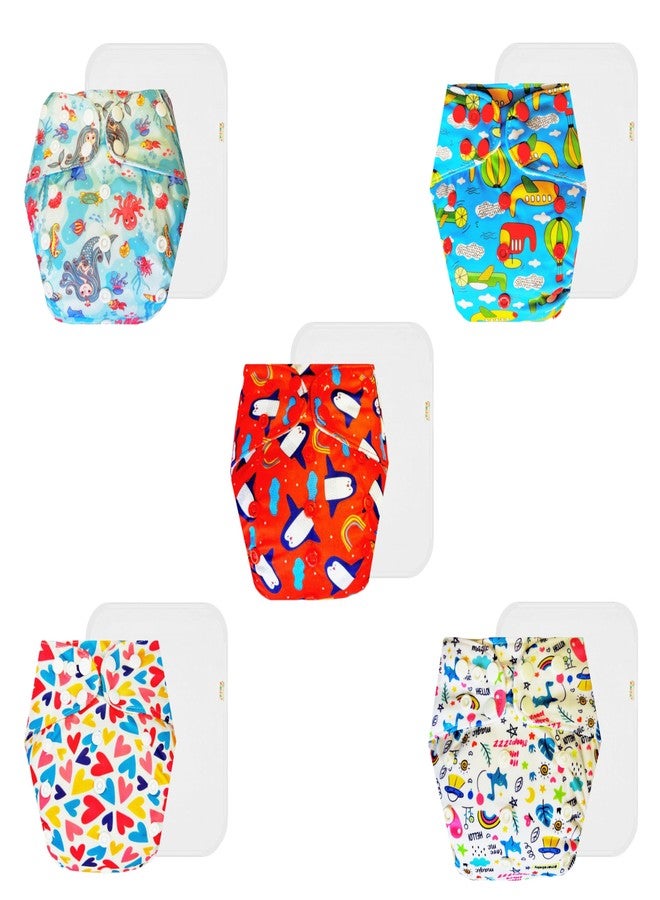 Dumbledo Premium Cloth Diaper with Cotton Insert (Pack of 5) | Snug Fit | Reusable & Washable | Adjustable Snaps | Trusted by Moms | 3 Months - 3 Years | Unisex Baby - Image 1