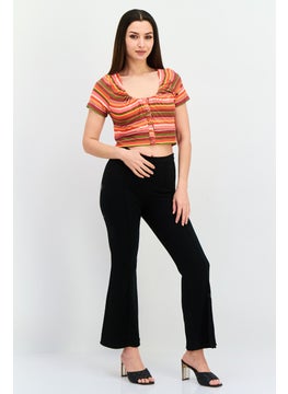 BCBGeneration Women Scoop Neck Short Sleeves Stripe Crop Top, Pink  - Image 4