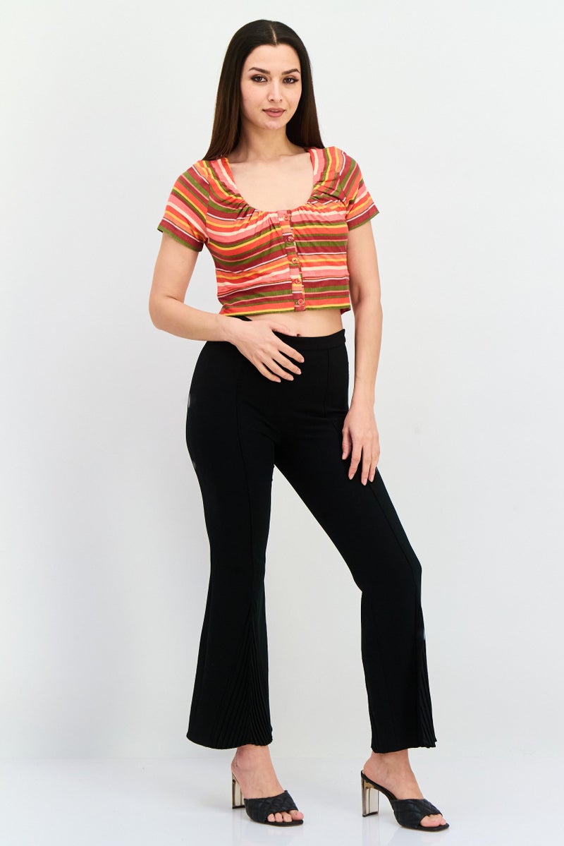 BCBGeneration Women Scoop Neck Short Sleeves Stripe Crop Top, Pink - Image 4